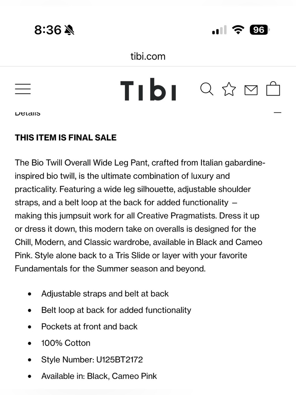 SOLD OUT Tibi Black Bio Twill Wide-Leg Overalls - Picture 5 of 8